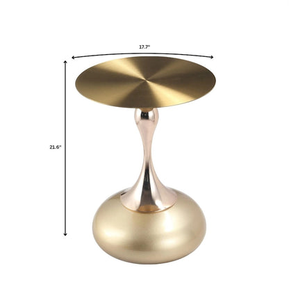 Savoy 18-Inch Round Side Table in Gold Stainless-Steel End Table with a Round Pedestal base