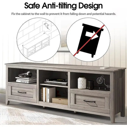 Grey TV Stand with Storage Drawers Cable Management for 65/75 inch TV - M