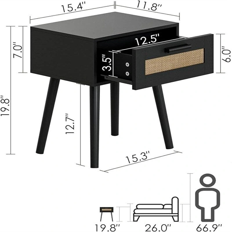 Bedroom Nightstands Wooden Night Stands - 11.81 D x 15.35 W x 19.69 H