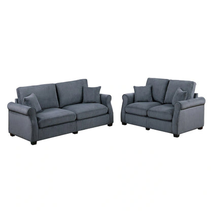 2 Piece Corduroy Upholstered Sofa Set with Thick Back and Seat
