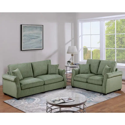 2 Piece Corduroy Upholstered Sofa Set with Thick Back and Seat
