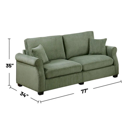 2 Piece Corduroy Upholstered Sofa Set with Thick Back and Seat