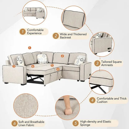 L-Shaped Reversible Chaise Sectional Sofa Pull Out Sofa Bed