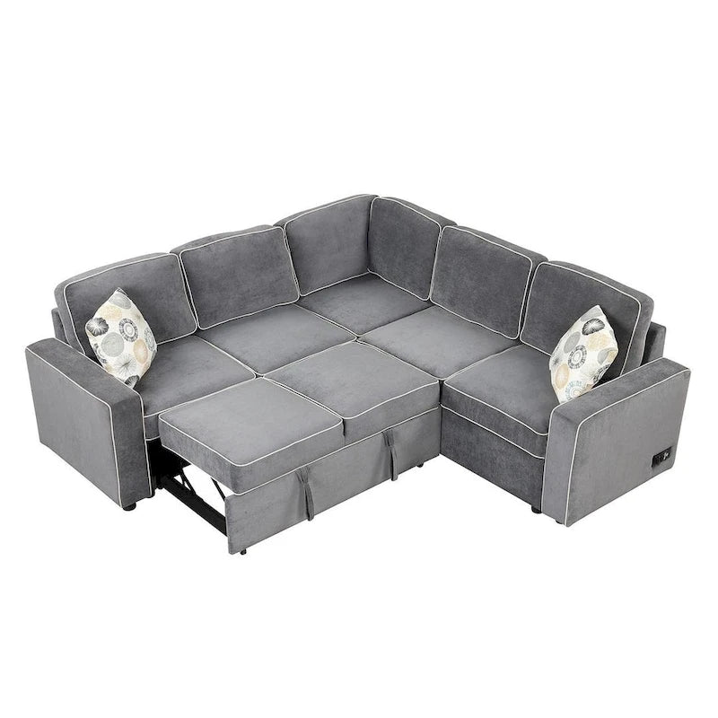 L-Shaped Reversible Chaise Sectional Sofa Pull Out Sofa Bed