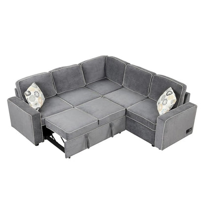 L-Shaped Reversible Chaise Sectional Sofa Pull Out Sofa Bed