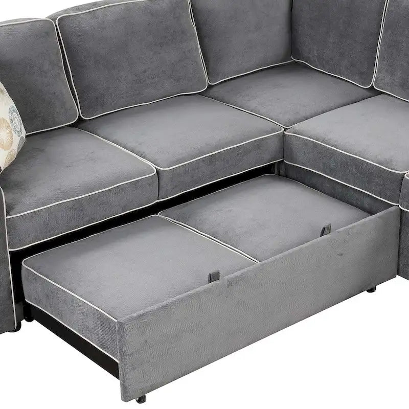 L-Shaped Reversible Chaise Sectional Sofa Pull Out Sofa Bed
