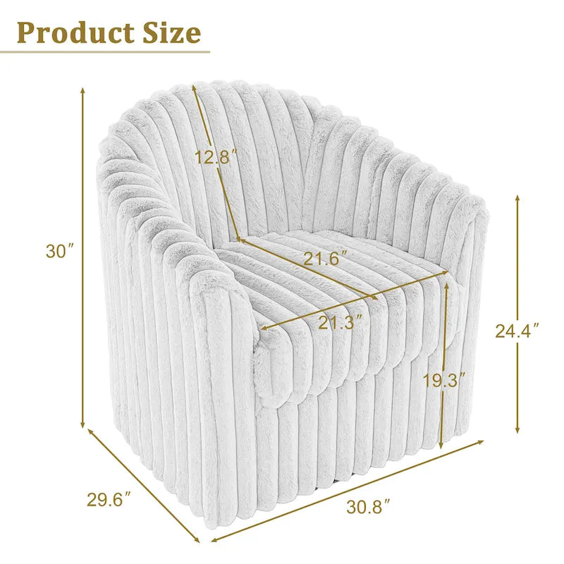 2 Set Modern 49  Upholstered Plush Corduroy Swivel Barrel Accent Chair