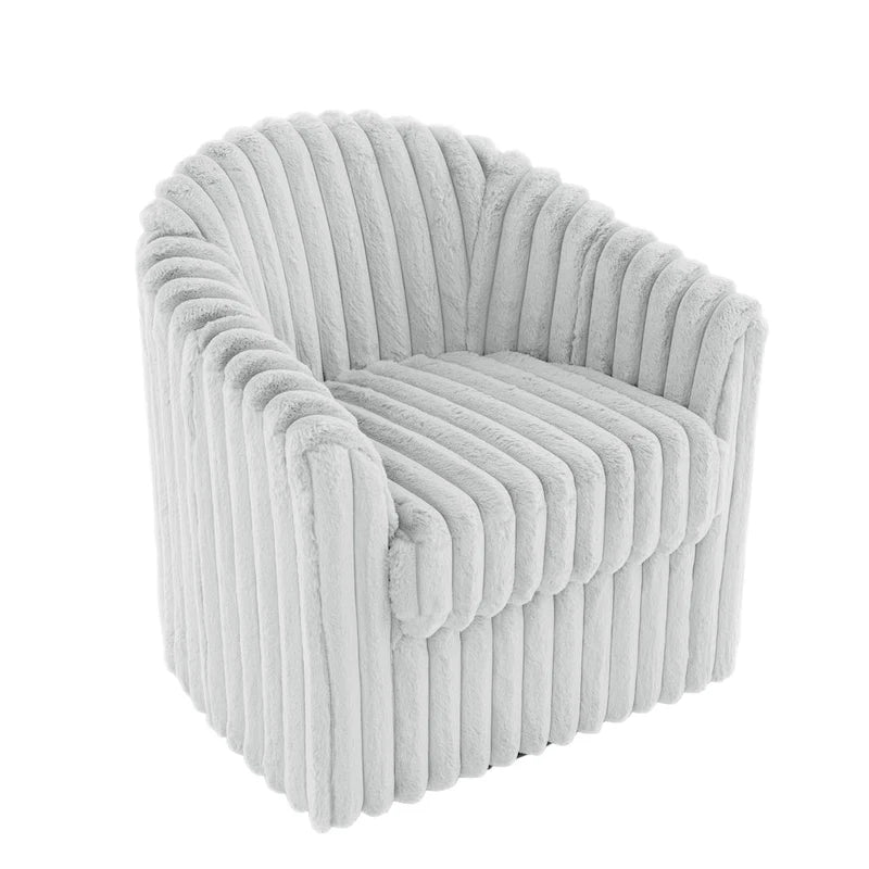 2 Set Modern 49  Upholstered Plush Corduroy Swivel Barrel Accent Chair