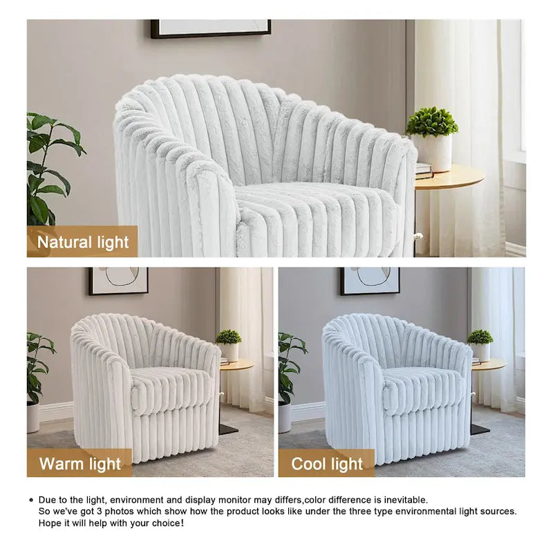 2 Set Modern 49  Upholstered Plush Corduroy Swivel Barrel Accent Chair