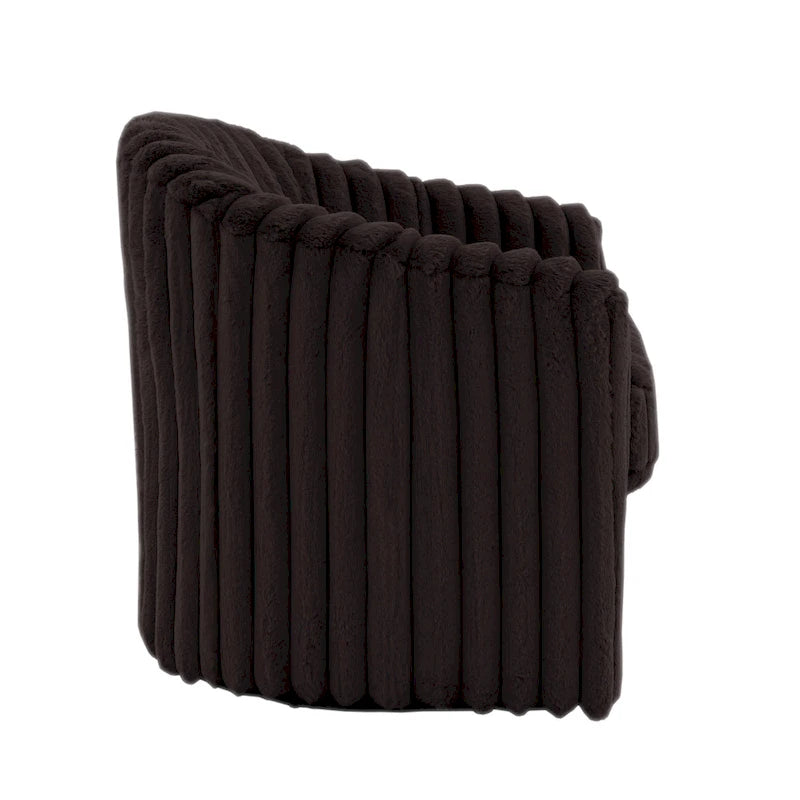 2 Set Modern 49  Upholstered Plush Corduroy Swivel Barrel Accent Chair