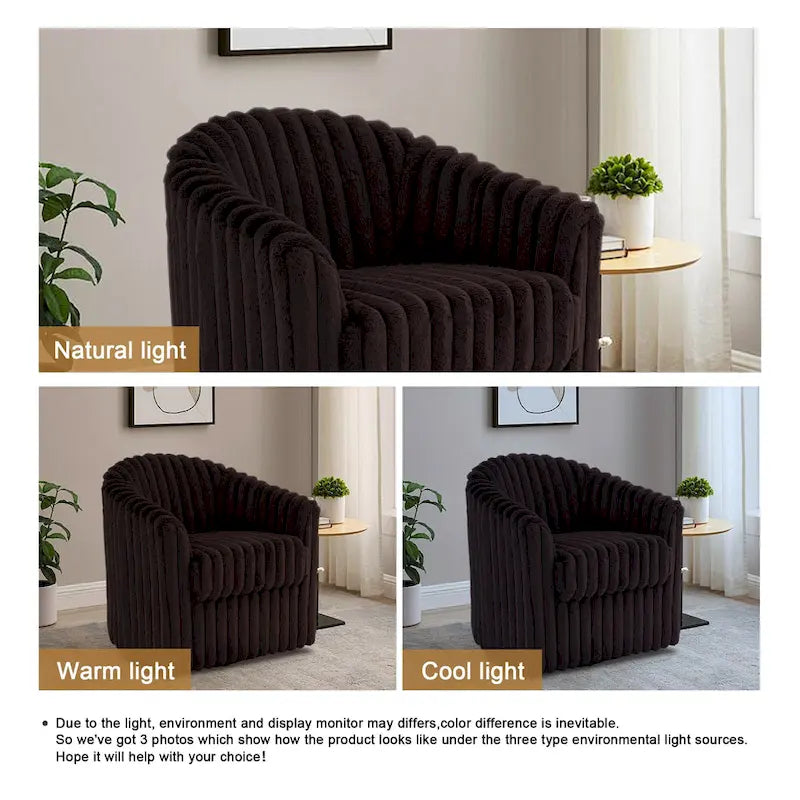 2 Set Modern 49  Upholstered Plush Corduroy Swivel Barrel Accent Chair