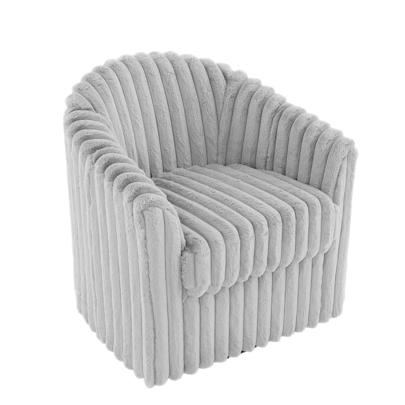 2 Set Modern 49  Upholstered Plush Corduroy Swivel Barrel Accent Chair