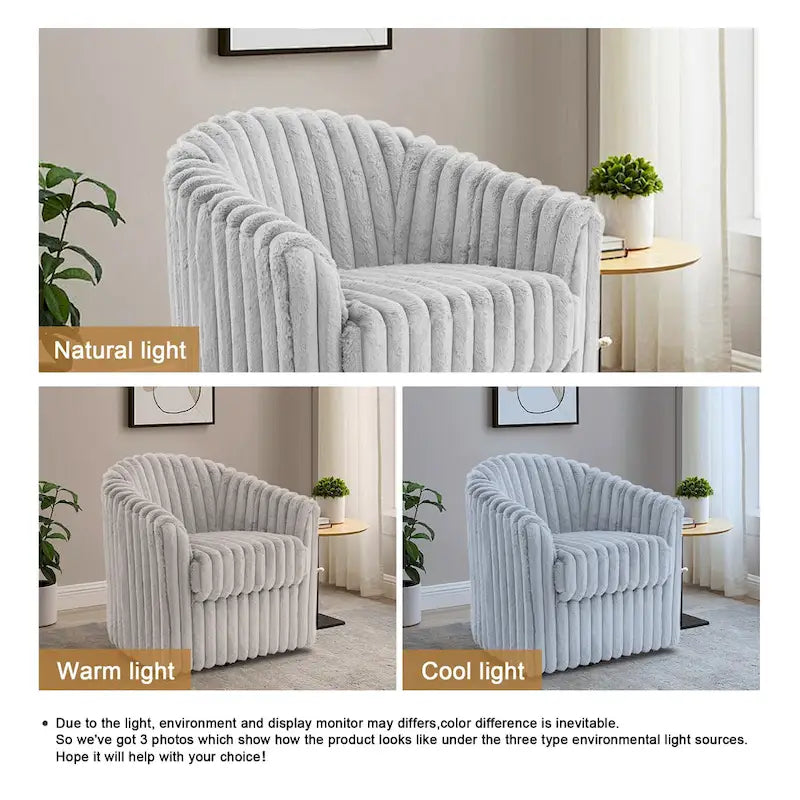 2 Set Modern 49  Upholstered Plush Corduroy Swivel Barrel Accent Chair