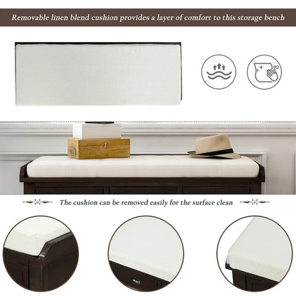 Rustic Storage Bench with 3 Drawers and 3 Rattan Baskets