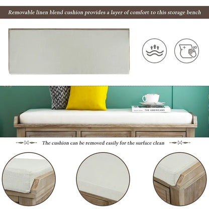 Rustic Storage Bench with 3 Drawers and 3 Rattan Baskets