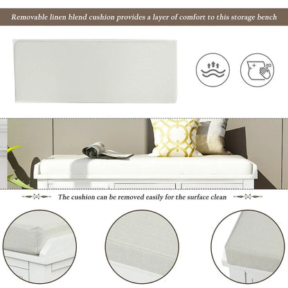 Rustic Storage Bench with 3 Drawers and 3 Rattan Baskets