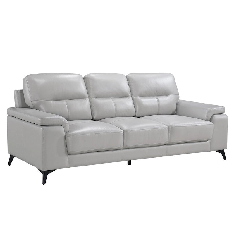 Mica 89 Inch Sofa, Light Gray Top Grain and Faux Leather, Black Metal Legs