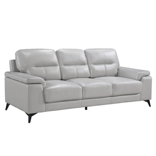 Mica 89 Inch Sofa, Light Gray Top Grain and Faux Leather, Black Metal Legs