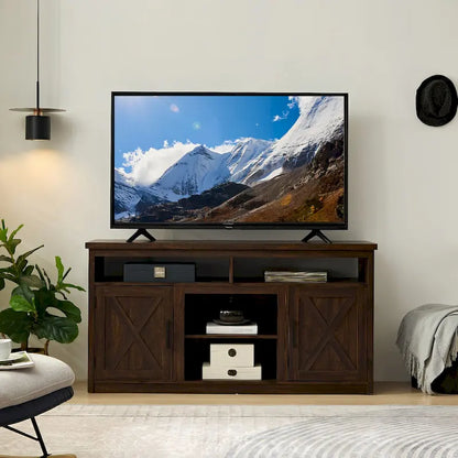 Farmhouse Barn door TV Media Stand Modern Entertainment Console for TV Up to 65  with Open and Closed Storage Space