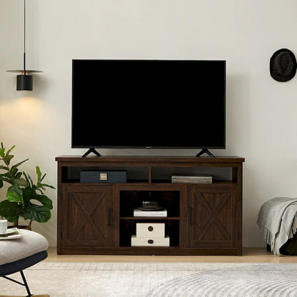 Farmhouse Barn door TV Media Stand Modern Entertainment Console for TV Up to 65  with Open and Closed Storage Space