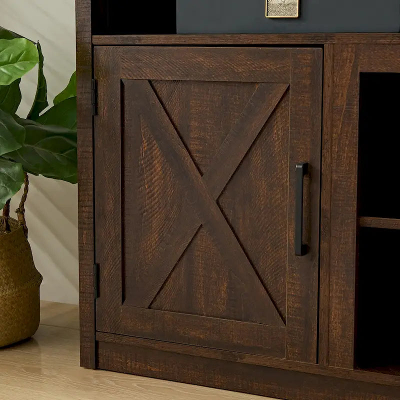 Farmhouse Barn door TV Media Stand Modern Entertainment Console for TV Up to 65  with Open and Closed Storage Space