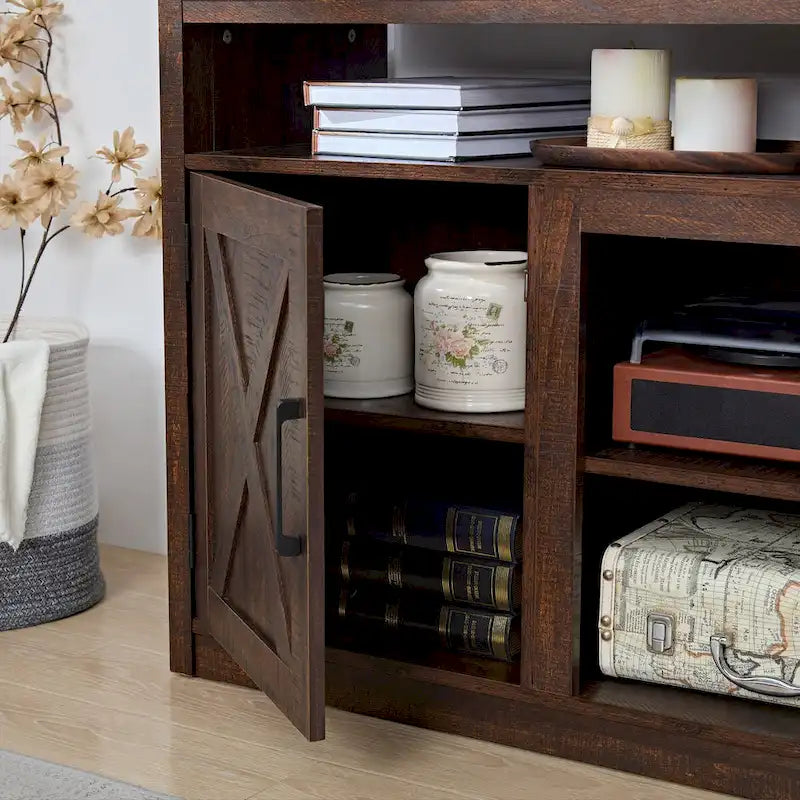 Farmhouse Barn door TV Media Stand Modern Entertainment Console for TV Up to 65  with Open and Closed Storage Space