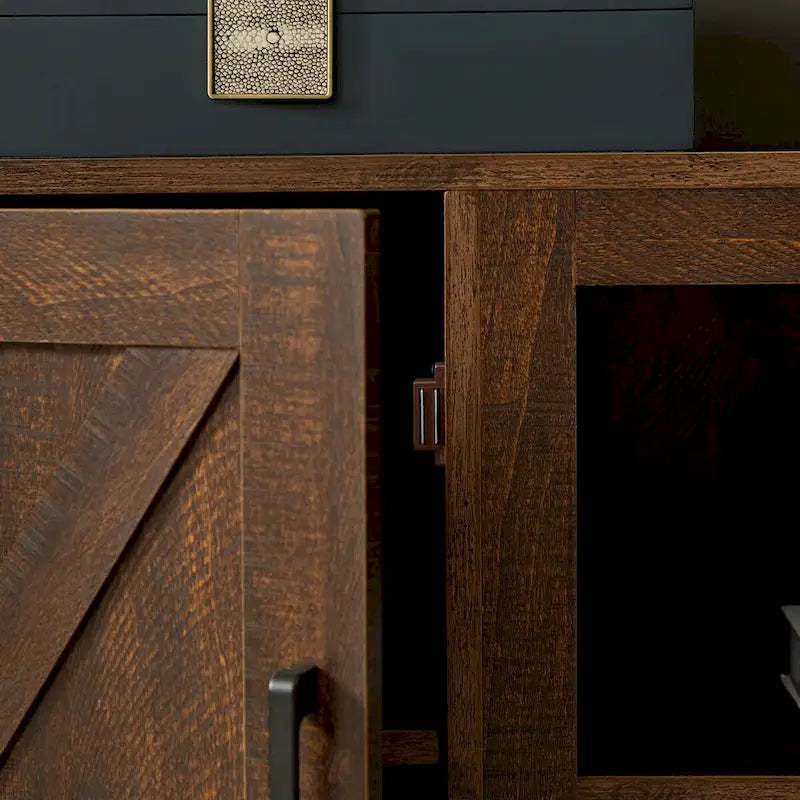 Farmhouse Barn door TV Media Stand Modern Entertainment Console for TV Up to 65  with Open and Closed Storage Space