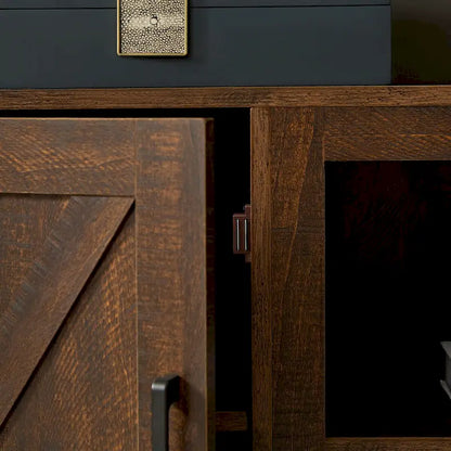 Farmhouse Barn door TV Media Stand Modern Entertainment Console for TV Up to 65  with Open and Closed Storage Space