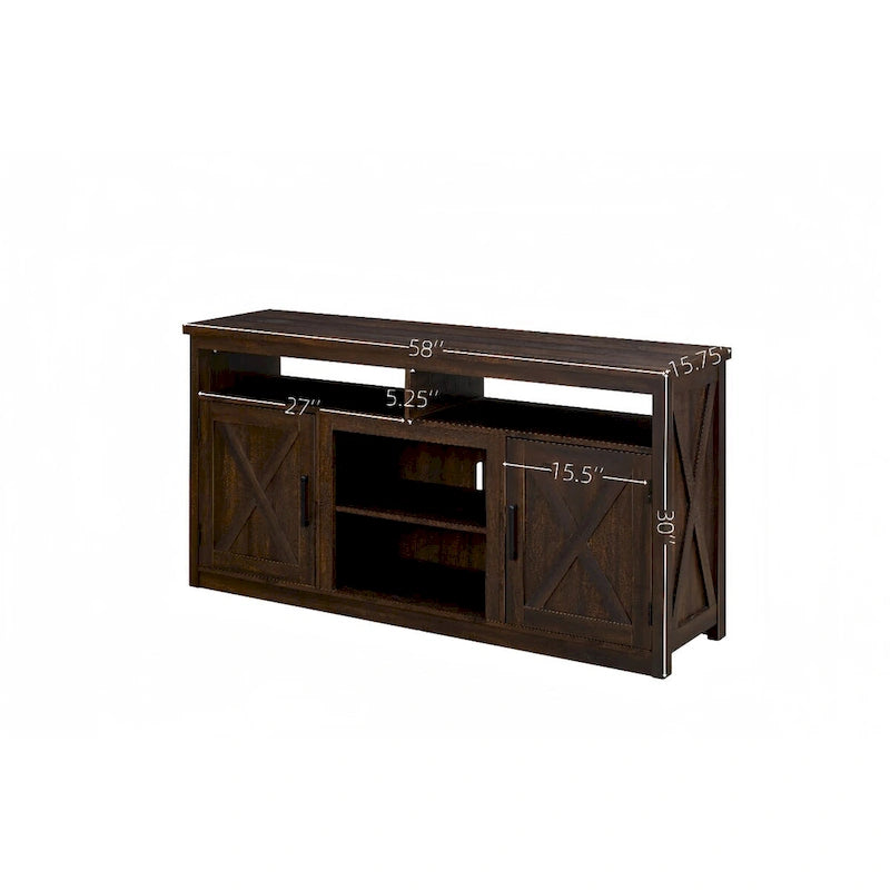 Farmhouse Barn door TV Media Stand Modern Entertainment Console for TV Up to 65  with Open and Closed Storage Space