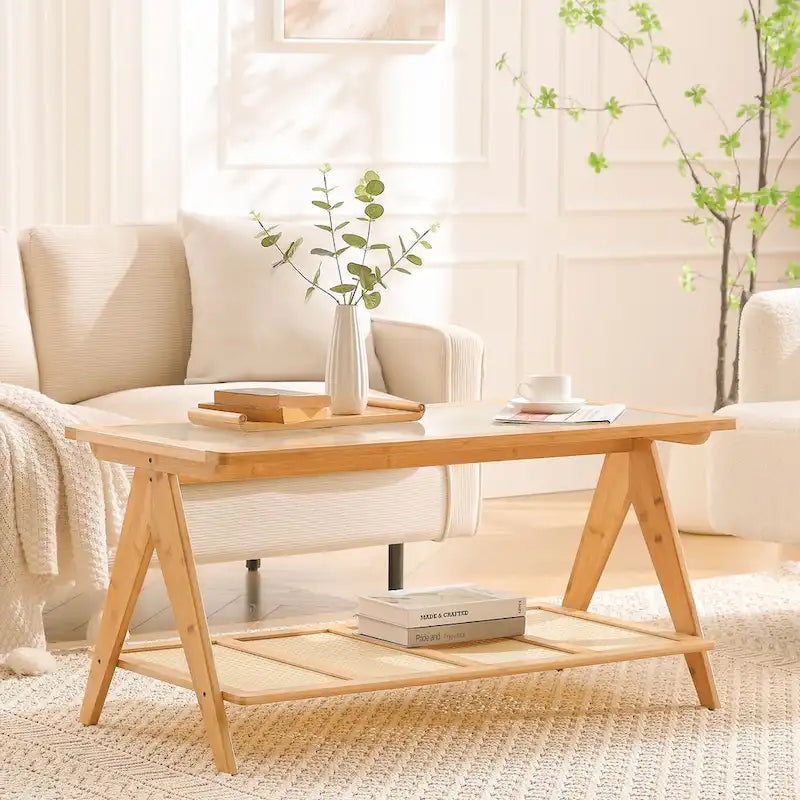 2-Tier Rectangular Coffee Table, Glass Top Sofa Table - 39.4 L x 19.7 W x 19.7 D