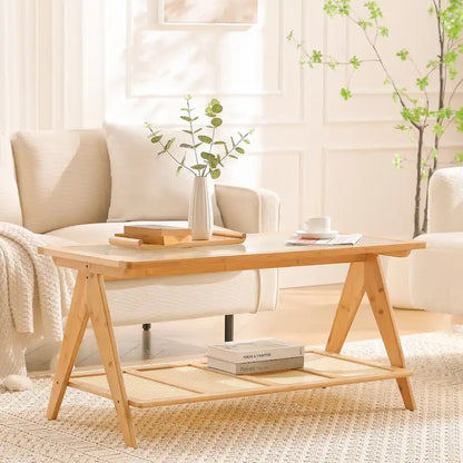 2-Tier Rectangular Coffee Table, Glass Top Sofa Table - 39.4 L x 19.7 W x 19.7 D