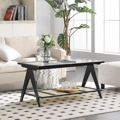 2-Tier Rectangular Coffee Table, Glass Top Sofa Table - 39.4 L x 19.7 W x 19.7 D