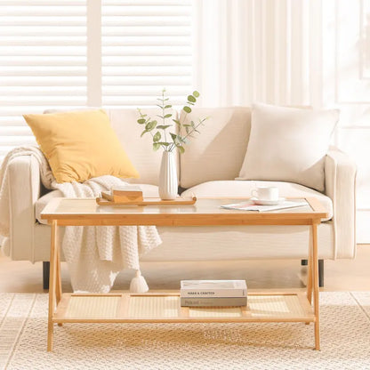 2-Tier Rectangular Coffee Table, Glass Top Sofa Table - 39.4 L x 19.7 W x 19.7 D