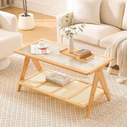 2-Tier Rectangular Coffee Table, Glass Top Sofa Table - 39.4 L x 19.7 W x 19.7 D