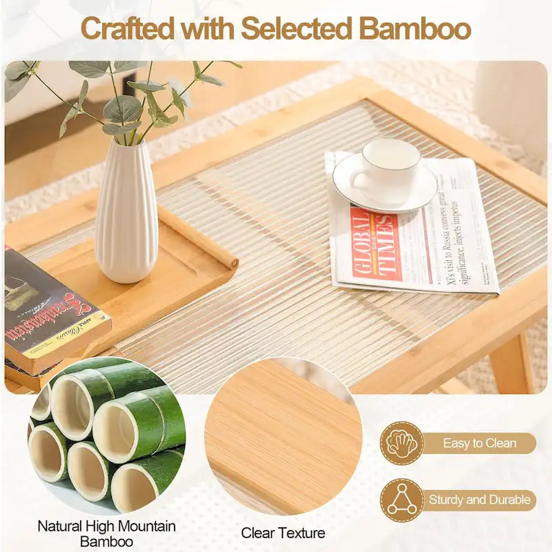 2-Tier Rectangular Coffee Table, Glass Top Sofa Table - 39.4 L x 19.7 W x 19.7 D