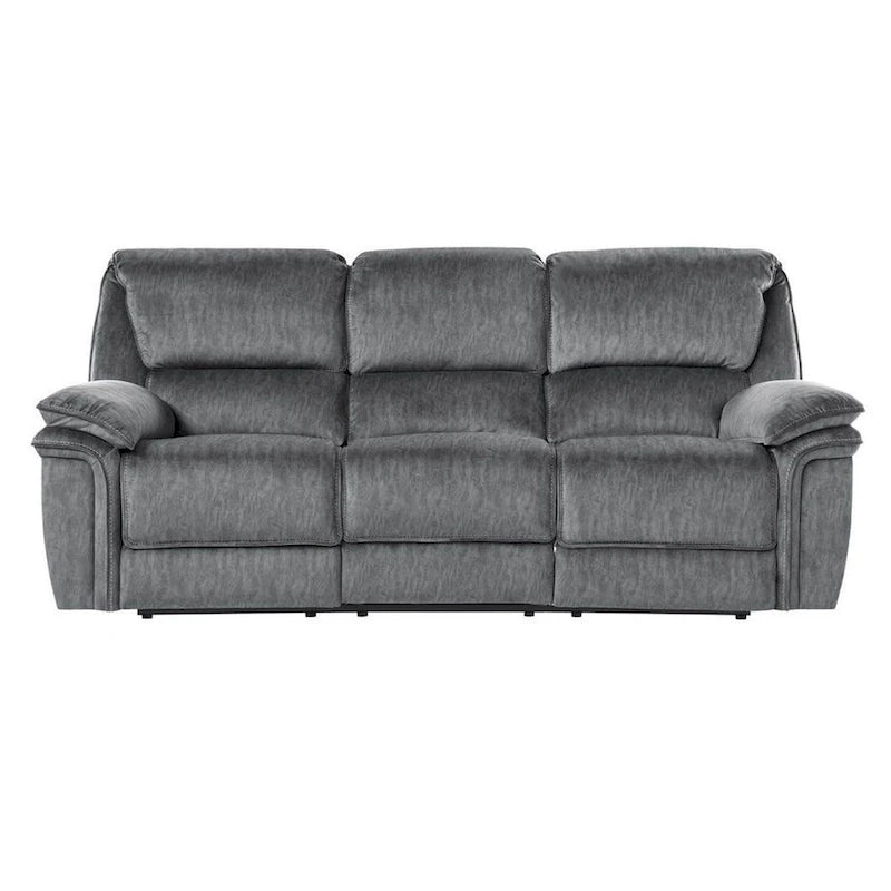 Muir 89 Inch Manual Double Recliner Sofa, Gray, Microfiber, Tufted Back