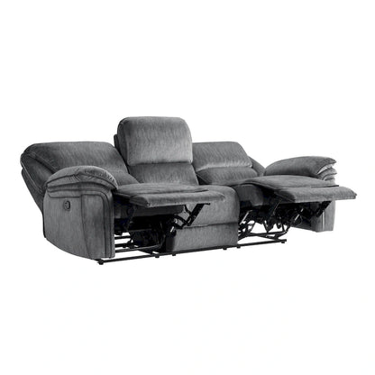 Muir 89 Inch Manual Double Recliner Sofa, Gray, Microfiber, Tufted Back