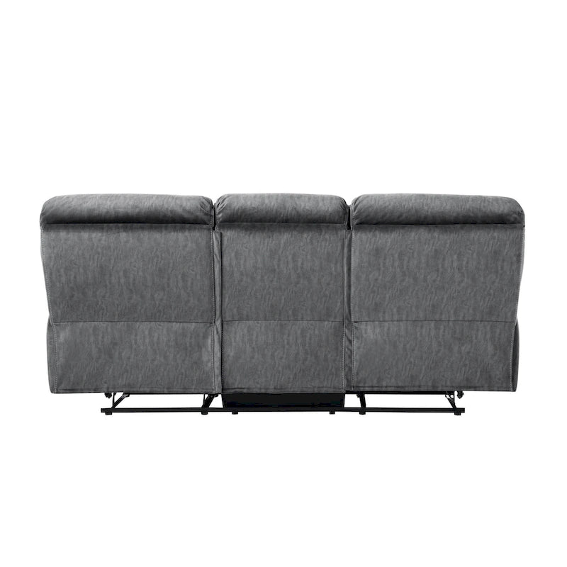 Muir 89 Inch Manual Double Recliner Sofa, Gray, Microfiber, Tufted Back