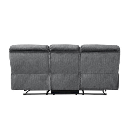 Muir 89 Inch Manual Double Recliner Sofa, Gray, Microfiber, Tufted Back