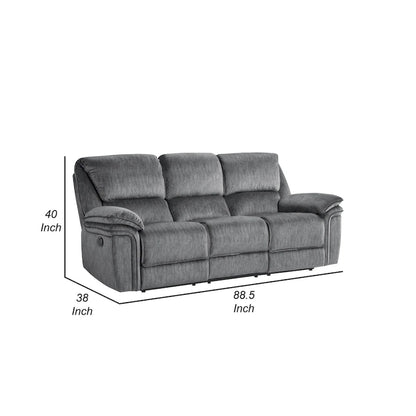 Muir 89 Inch Manual Double Recliner Sofa, Gray, Microfiber, Tufted Back