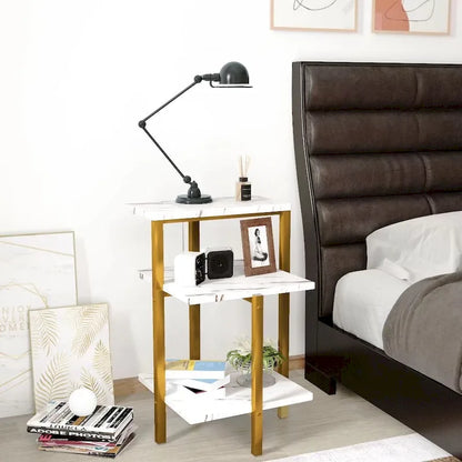Modern 3 Tier End Table with Marble Tabletop