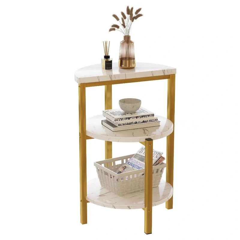 Modern 3 Tier End Table with Marble Tabletop