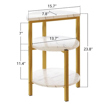 Modern 3 Tier End Table with Marble Tabletop