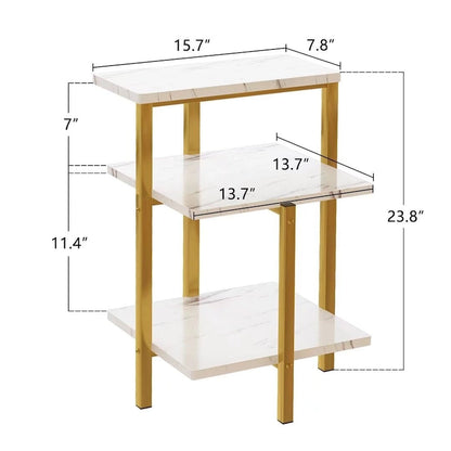 Modern 3 Tier End Table with Marble Tabletop