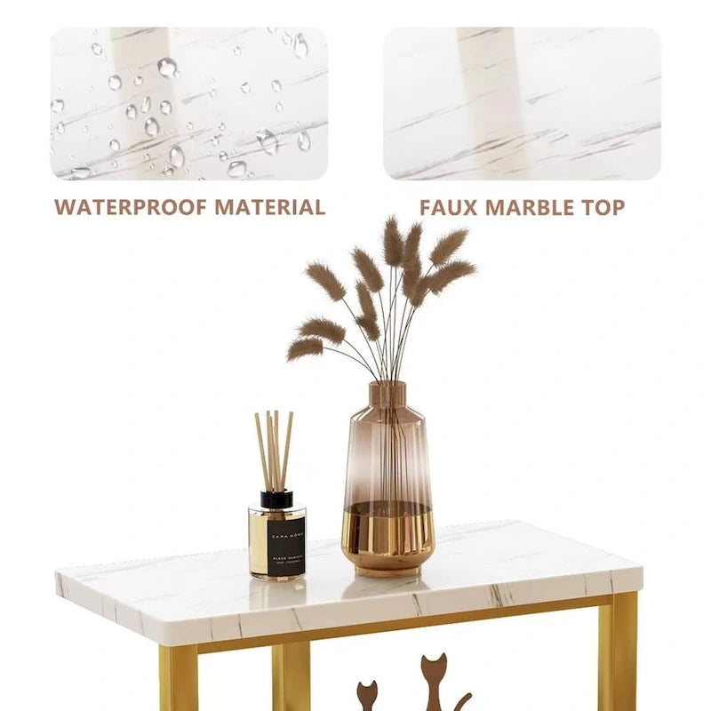 Modern 3 Tier End Table with Marble Tabletop