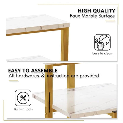 Modern 3 Tier End Table with Marble Tabletop
