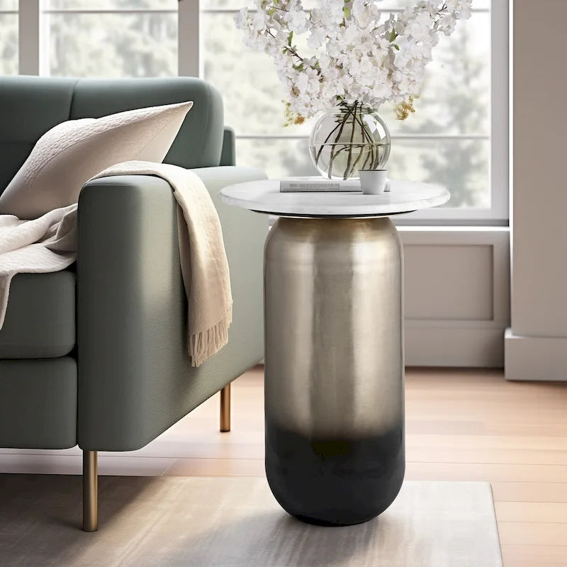 Sagebrook Home Modern Marble/Metal Neutral White and Gold Side Table - 16  x 16  x 23 