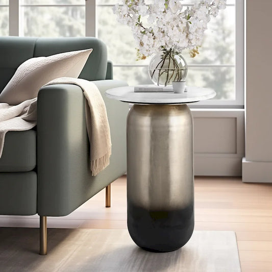 Sagebrook Home Modern Marble/Metal Neutral White and Gold Side Table - 16  x 16  x 23 