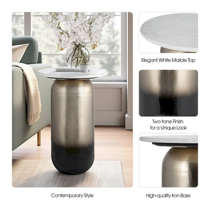 Sagebrook Home Modern Marble/Metal Neutral White and Gold Side Table - 16  x 16  x 23