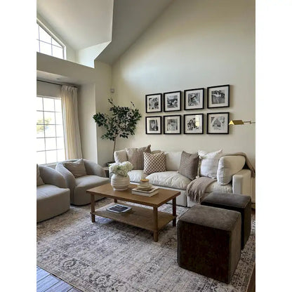 Beacon Bohemian Coffee Table with Storage, 2-Tier Rectangle Coffee Table with Solid Wood Legs and Seagrass Shelf